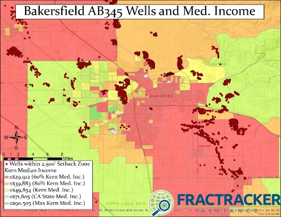 Bakersfield Kern County California AB345 Wells and Median Income
