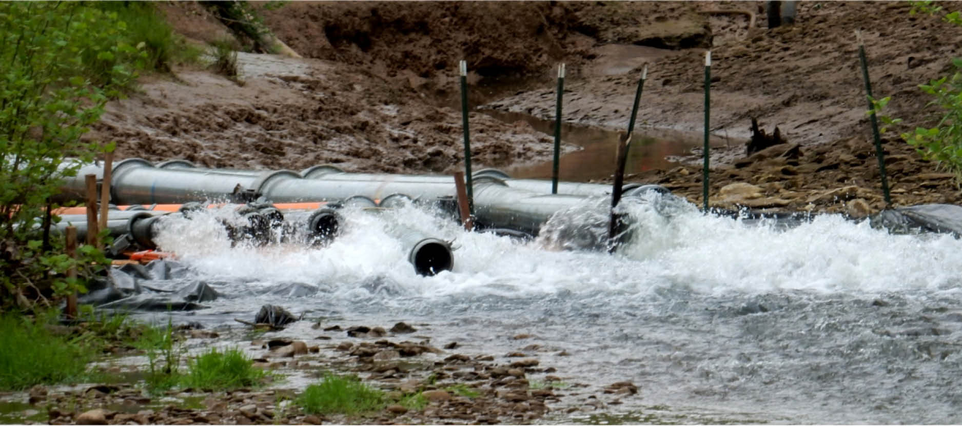 Downstream of pipe trench at water effluent location