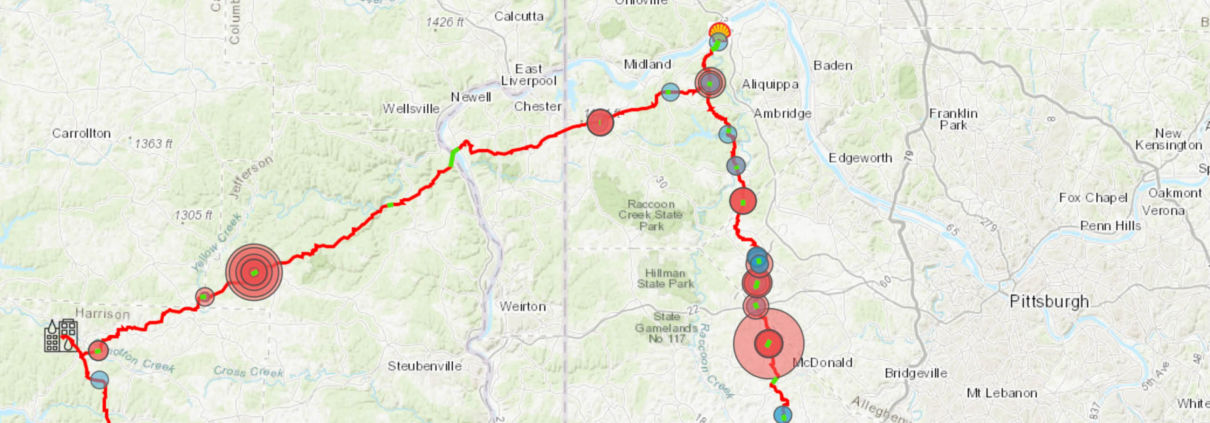 FracTracker Falcon Pipeline spills map
