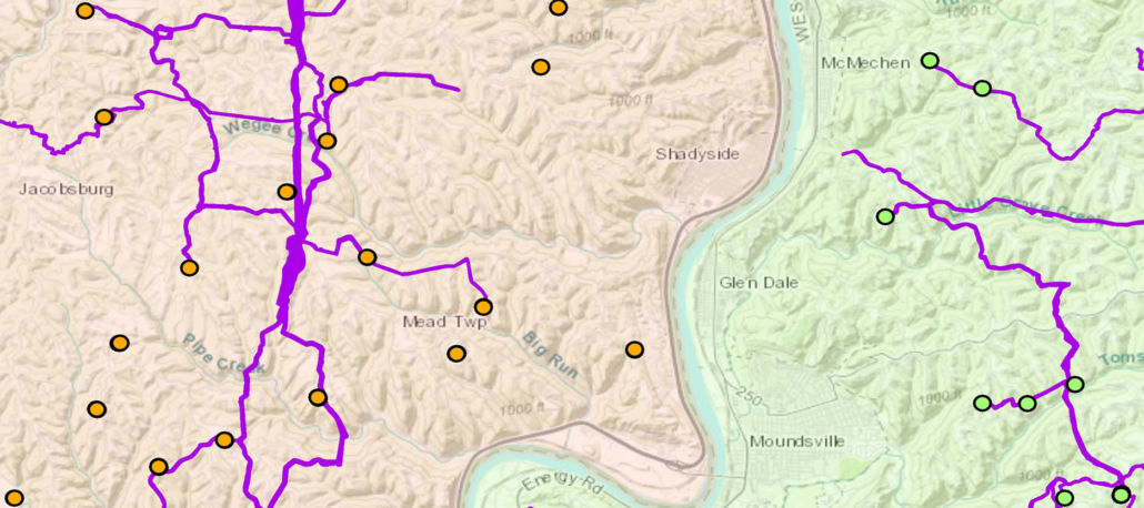 Mapping gathering lines in OH and WV feature