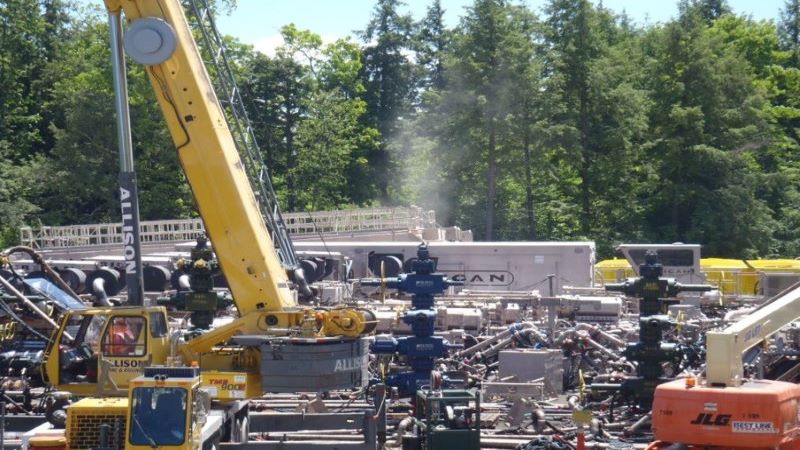 Fracking is a heavily industrial activity. Many of these sites in the Loyalsock Creek watershed are immediately adjacent to homes. Photo by Barb Jarmoska.