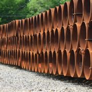 Stacked pipes used in constructing oil and gas pipelines