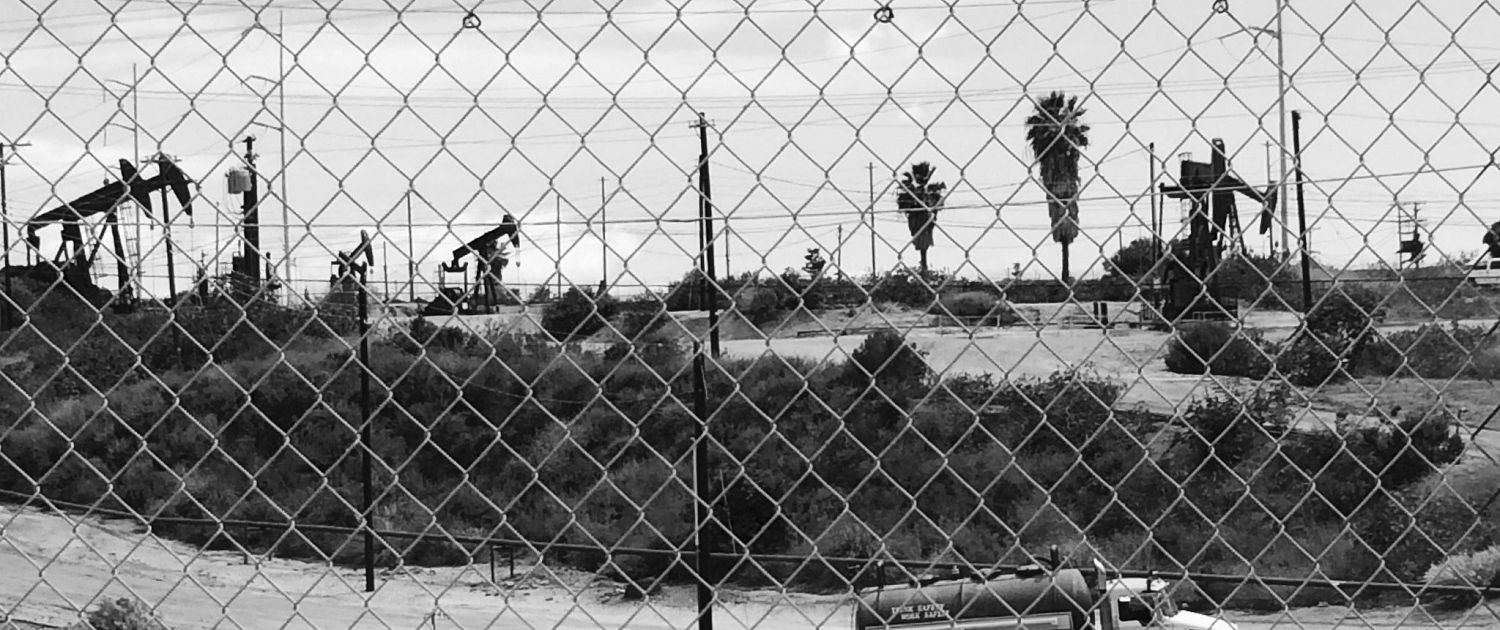 This photo is of oil drilling in the Inglewood Oilfields of Baldwin Hills, Los Angeles. Photo by Brook Lenker, 2017.