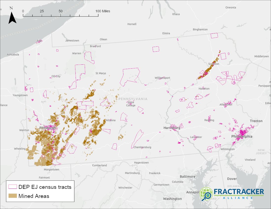 Map of coal mines and PA DEP census tracts