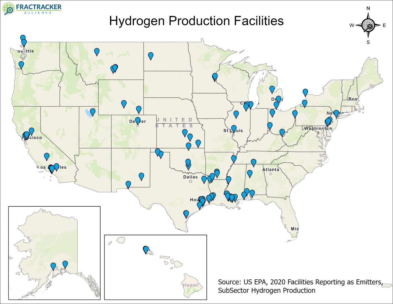Map of Hydrogen Production Sites in the US