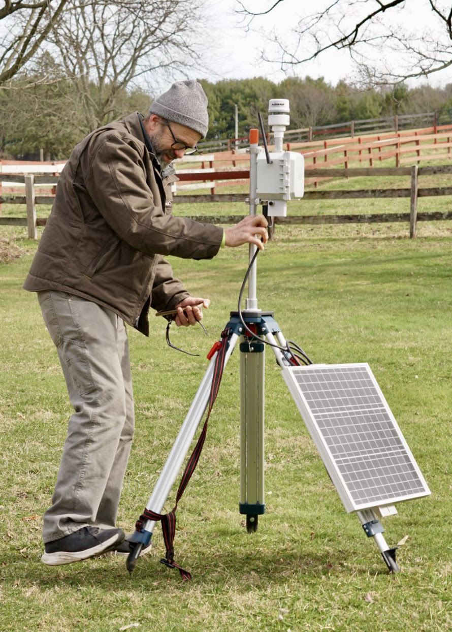Dr. Yuri Gorby installs a Sensit SPod air monitor in Jefferson County, Ohio as part of FracTracker’s Ohio River Valley community air monitoring project.